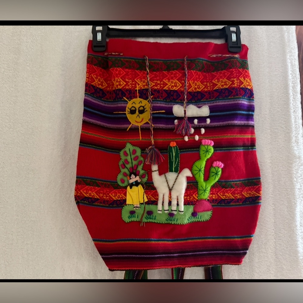 Peruvian Handwoven Wool Drawstring Backpack - Picture 2 of 6
